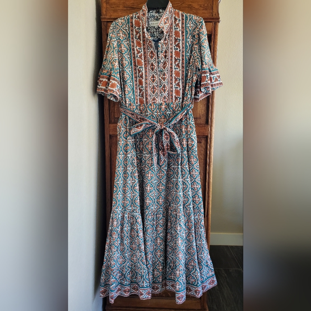 ANTHROPOLOGIE SUE SARTOR FLOUNCE MIDI DRESS NWT MEDIUM